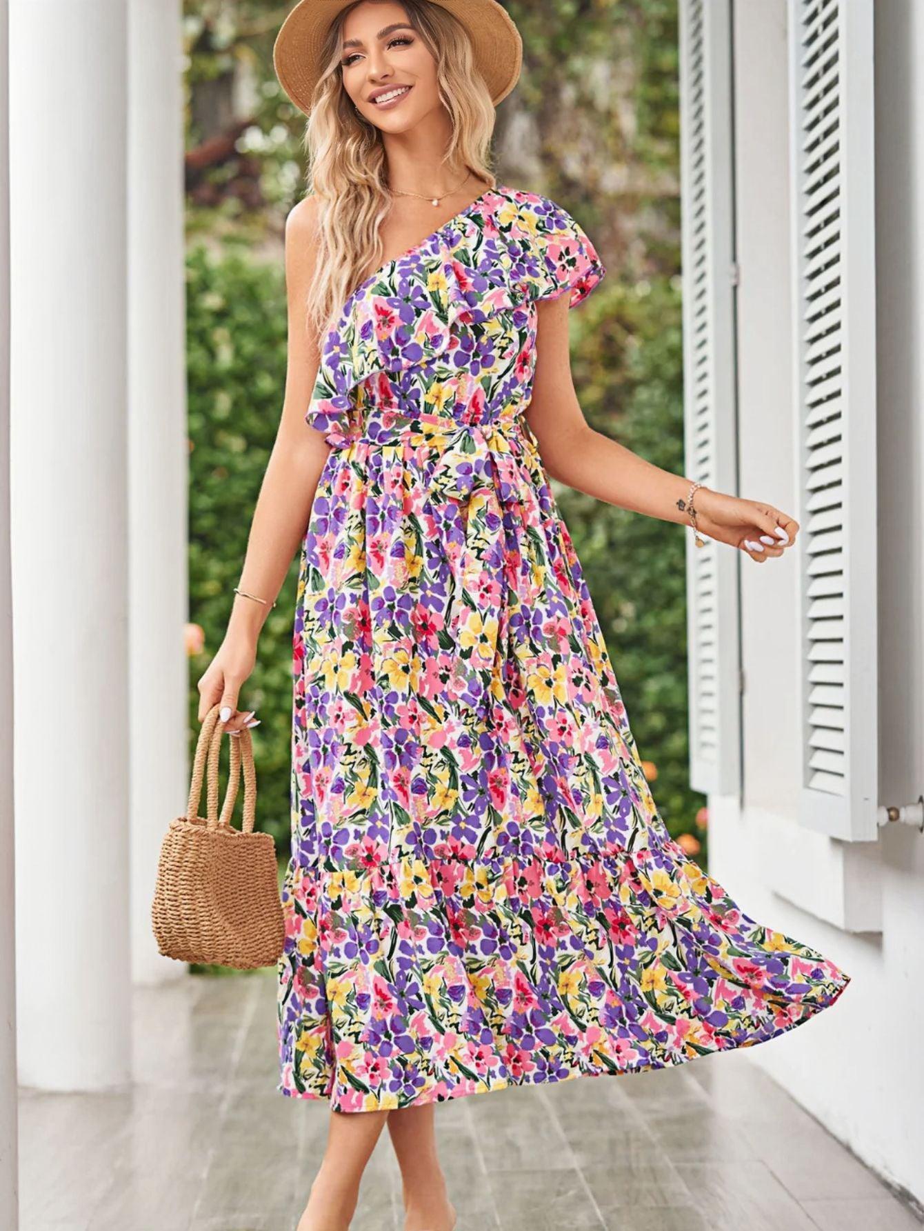 Summer Shoulder Ruffles Sleeveless Floral Dress - 808Lush