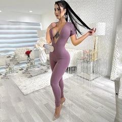 Deep V Plunge neck Backless One Piece Jumpsuit - 808Lush