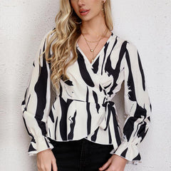 Black White Art Print Long Sleeve Shirt Top