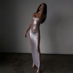 Nightclub Sexy See through Net Silver Slim Strap Dress - 808Lush