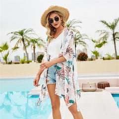 Chiffon Floral Sun Proof Blouse Casual Cardigan