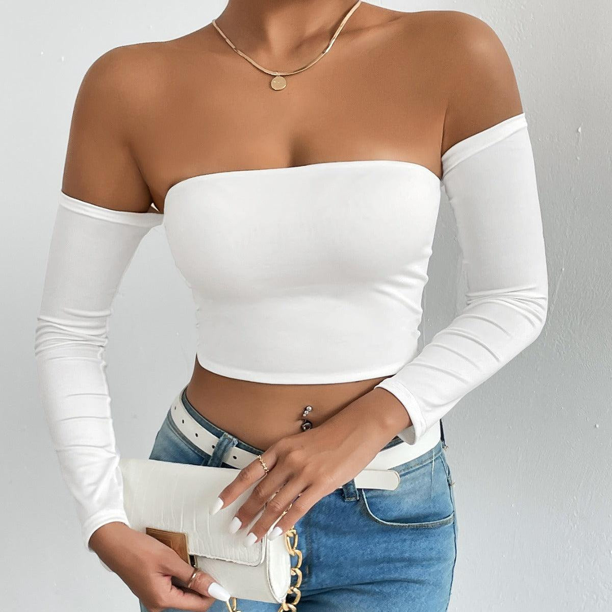 Camisole Waist Trimming Long Sleeve Sexy Cropped Tube Top