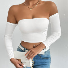 Camisole Waist Trimming Long Sleeve Sexy Cropped Tube Top