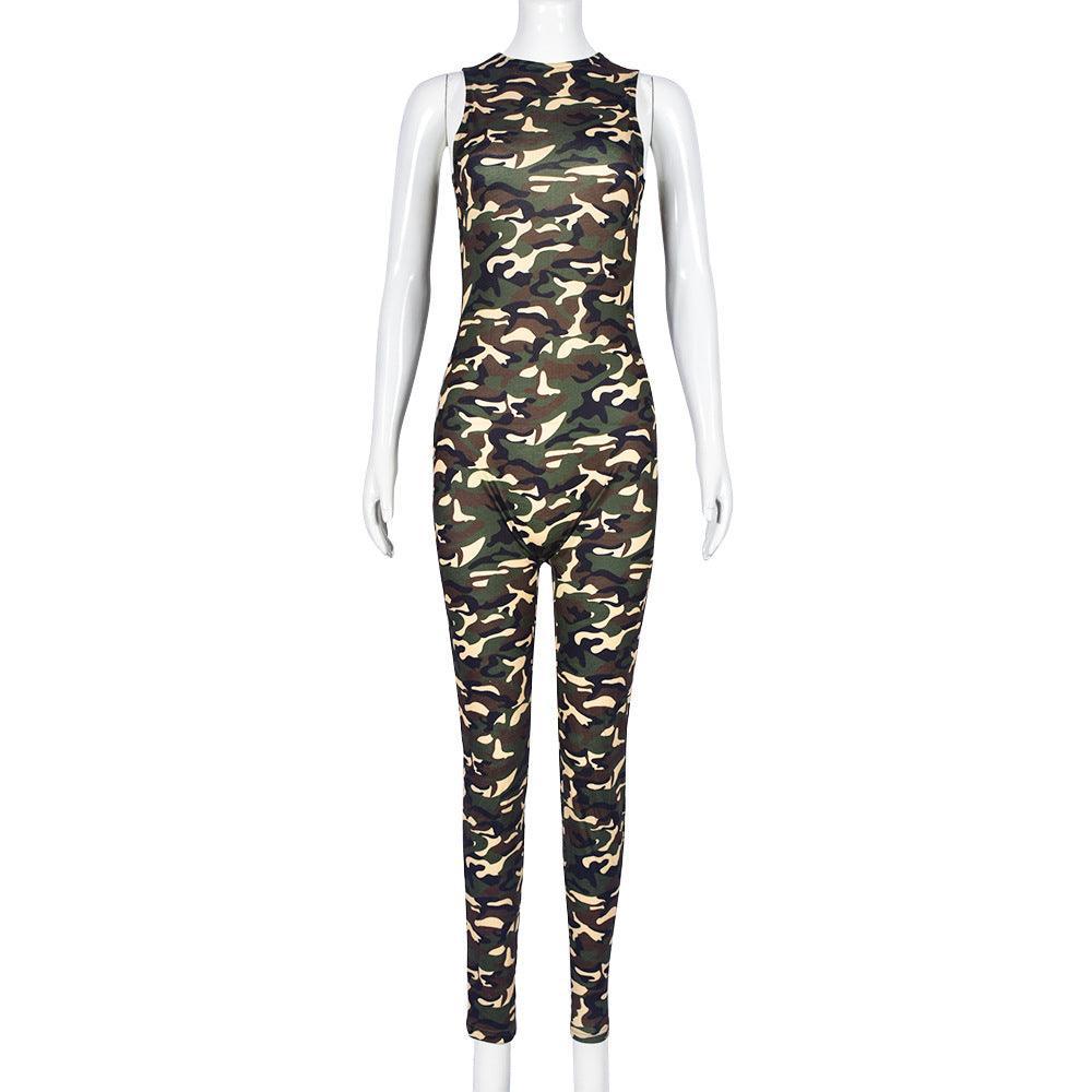 Camouflage Sexy round Neck One Piece Long Jumpsuit - 808Lush