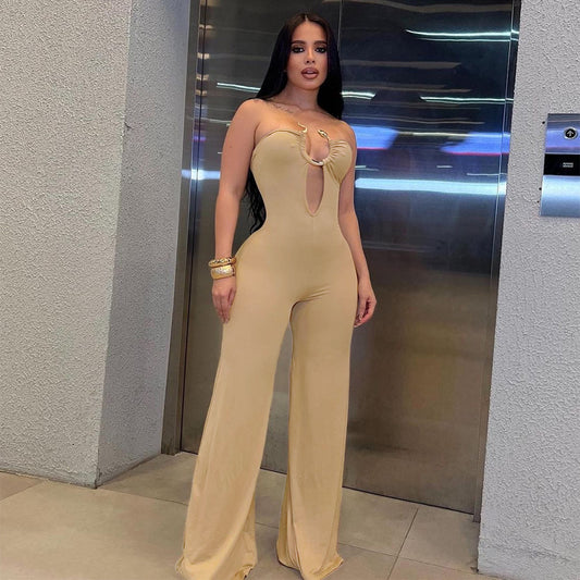 Backless Sleeveless Hollow Out Metal Jumpsuit