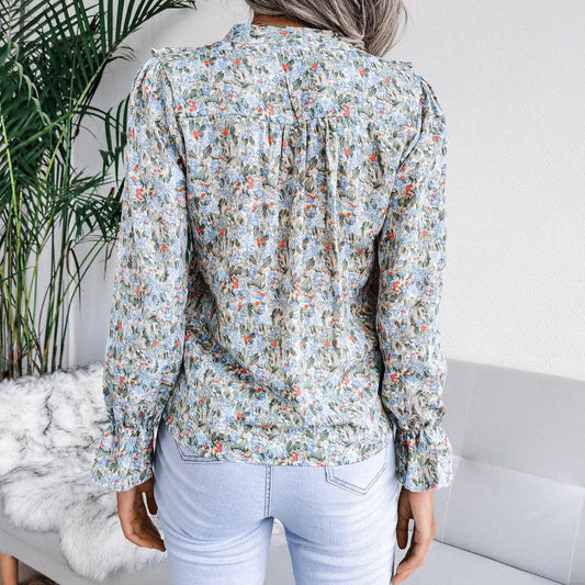 Casual Lace up Ruffled Floral Top