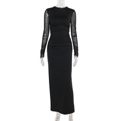 Long Socialite Elegant Slim Fit Mesh Sleeves Maxi Dress