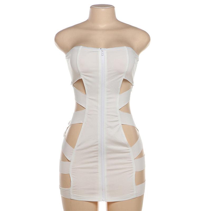 Sexy Tube Top Cutout out Stitching Zipper Dress