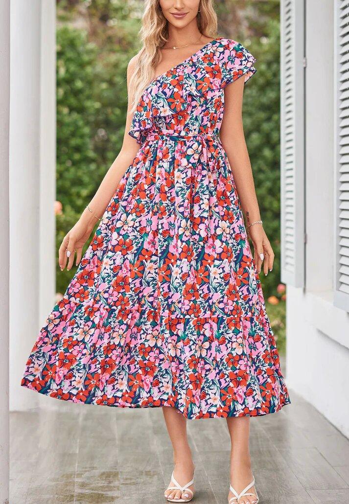 Summer Shoulder Ruffles Sleeveless Floral Dress - 808Lush