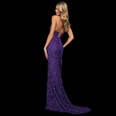 Sexy Sequin Backless Slit Formal Dress - 808Lush