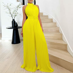 Sleeveless Sexy Pleated Wide Leg Jumpsuit