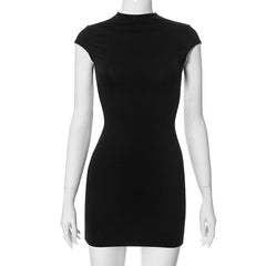 Elastic Turtleneck Short Dress