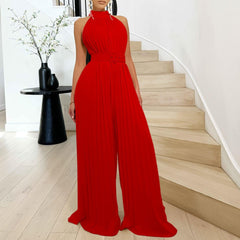 Sleeveless Sexy Pleated Wide Leg Jumpsuit