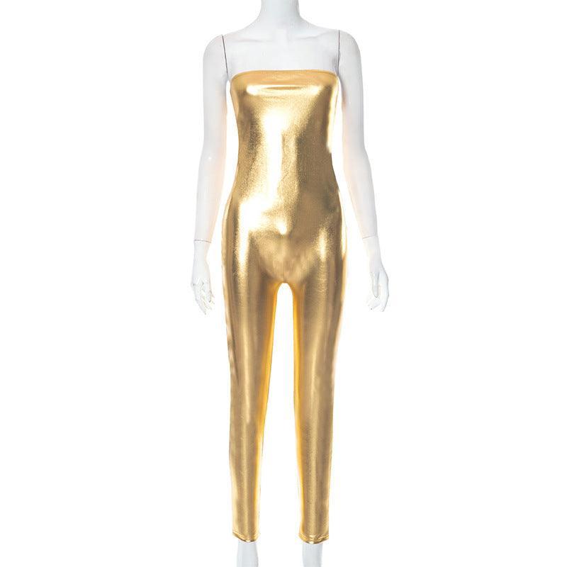 Metallic Coated Tube Top Jumpsuit - 808Lush