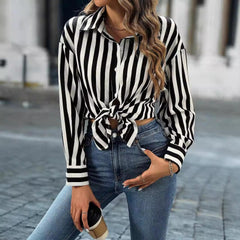 Women Striped Collared Long Sleeve Women Shirt