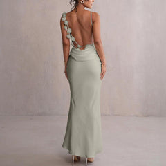 Floral Decoration Elegant Maxi Dress Backless Sling Dress - 808Lush