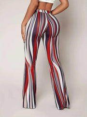 Women Pants Hip Wrapped Pattern Printed Wear Bootcut Trousers Flared Pants