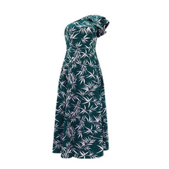 Slant Shoulder Sleeve Ruffled Floral Maxi Dress