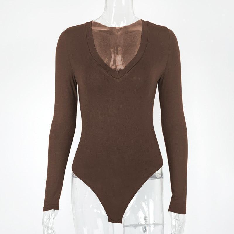 Sexy Women Long Sleeve V-neck Bodysuit - 808Lush