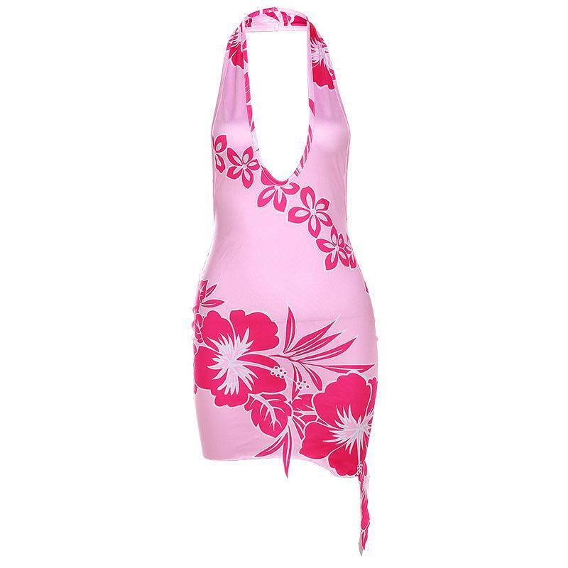 3D Floral Printed Backless Deep V Plunge Sexy Mini Dress - 808Lush