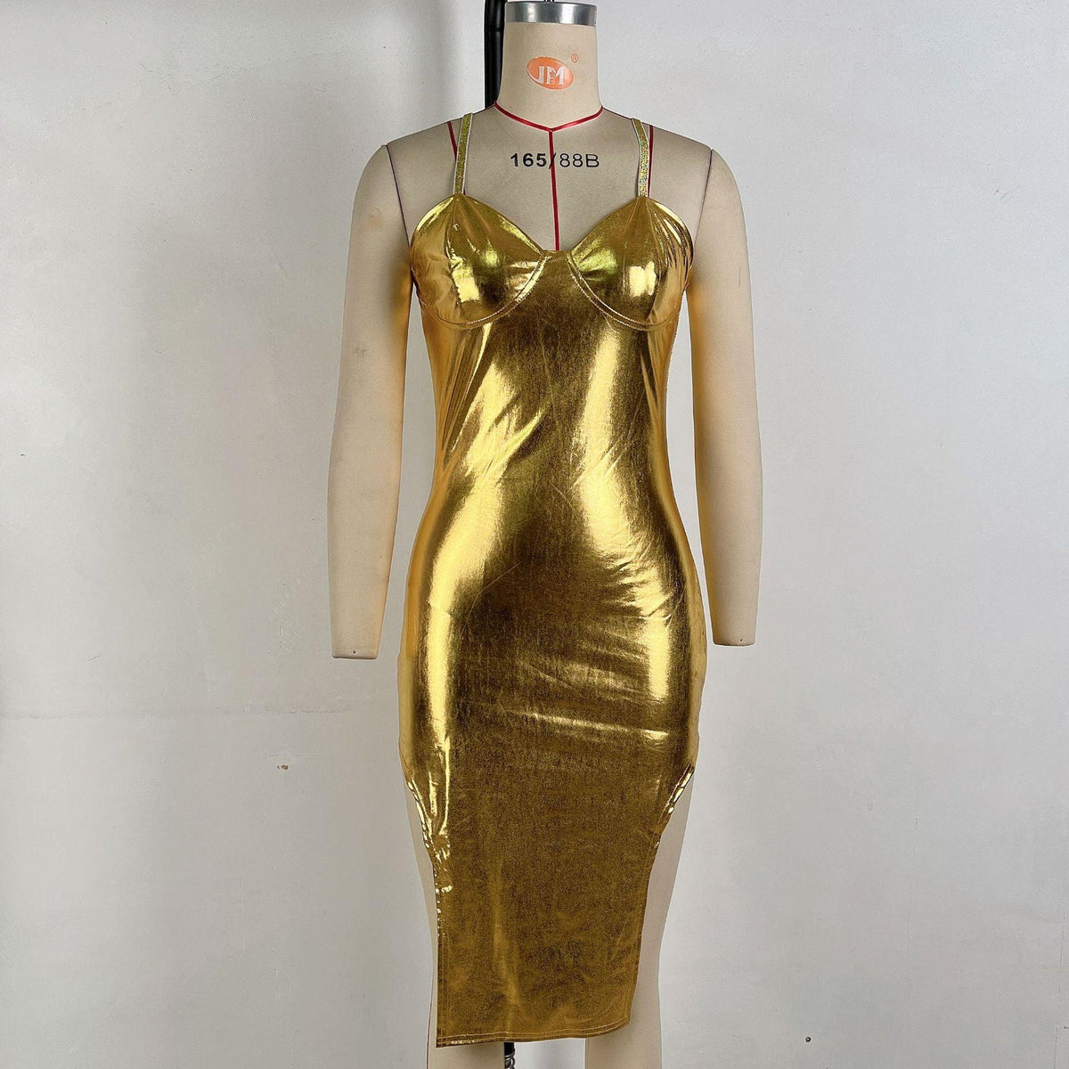 Metallic Tube Top Sexy Waist Tight Spaghetti Strap Midi Dress