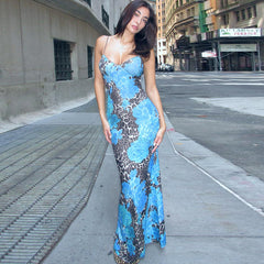 Elegant Slim Floral Design Sling Maxi Dress