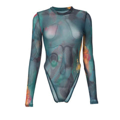 Sexy Printed Bodysuit Long Sleeve