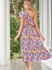 Summer Shoulder Ruffles Sleeveless Floral Dress - 808Lush