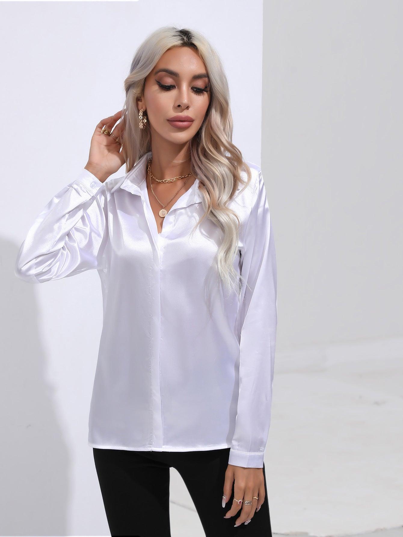 Satin Shirt Long Sleeve Formal Shirt - 808Lush