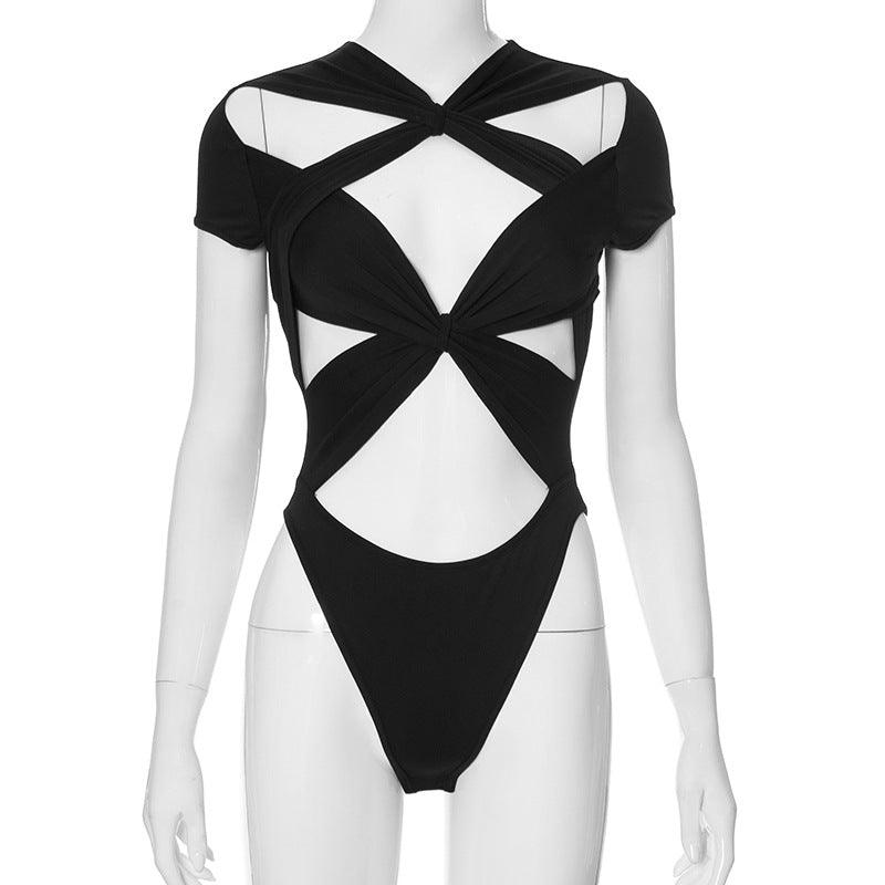 Sexy Lace up Cross Hollow Out Cutout bodysuit - 808Lush