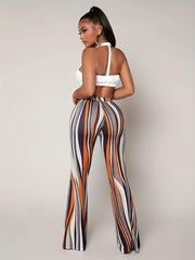 Wave Digital Printed Tight Bell Bottom Women Pants