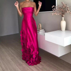 Satin Sexy Tube Top Evening Maxi Dress