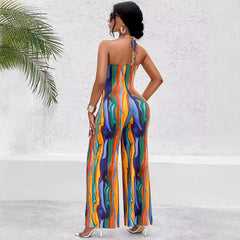 Sleeveless Sexy Wide Leg Printing Jumpsuit