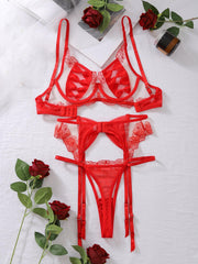 Embroidery Mesh Bow Sexy lingerie Set