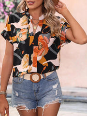 Floral V neck Short Sleeve Women Top