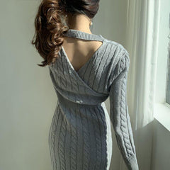 Round Neck Split Sweater Dress