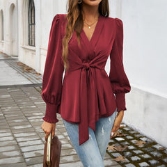 Women Casual V neck Long Sleeved Top