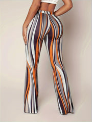 Wave Digital Printed Tight Bell Bottom Women Pants