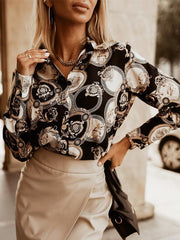 Formal Shirt Long Sleeved Digital Printed for Women - 808Lush