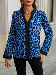 V Neck Leopard Print Women Shirt