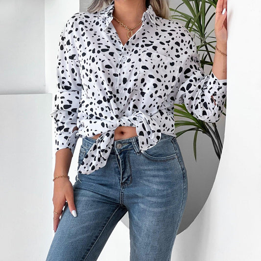 Women Collared Print Shirt Long Sleeve Leopard Casual Shirt - 808Lush