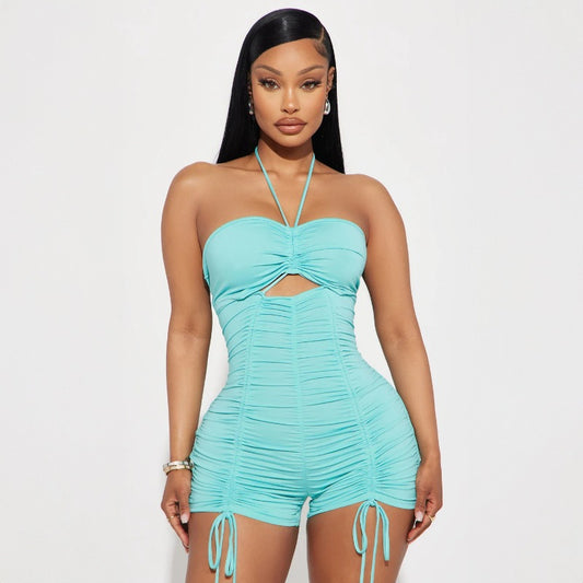 Hollow Out Cutout out Tied Halter Drawstring Romper