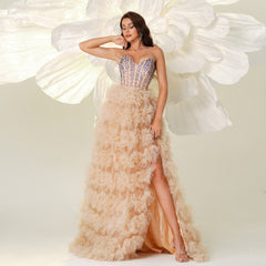 Rhinestone Strapless Long Length Wedding Dress Evening Gown