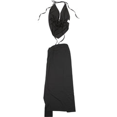 Backless Sexy Deep V Plunge Neck High Slit Skirt Set