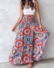 Women Printed Waist-Controlled Casual Trousers Wide Leg Pants