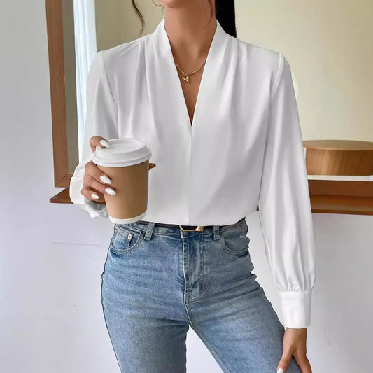 Women Long Sleeve V neck Loose Shirt