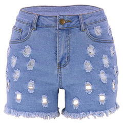 Ripped High Waist Stretch Denim Shorts - 808Lush