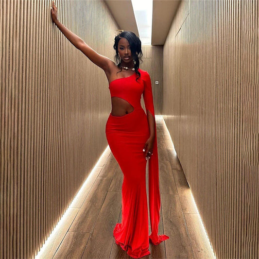 Off Shoulder Sleeve Sexy Cutout Slim Maxi Dress