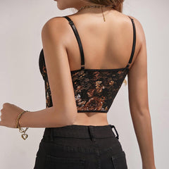 Floral Lace Corset Slim Fit Cropped Vest - 808Lush