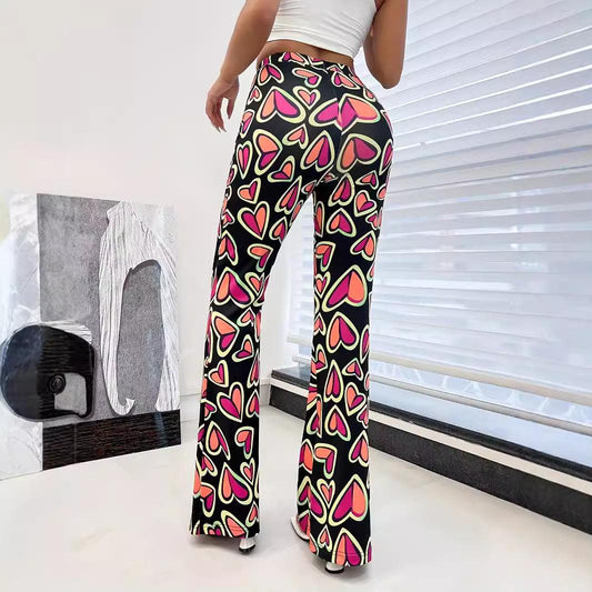 Bootleg Pants Women Casual Trousers Tight Printed Pants